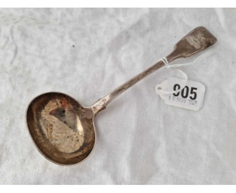A Victorian fiddle pattern sauce ladle with crest, Dublin 1842 by PW, 63 g.