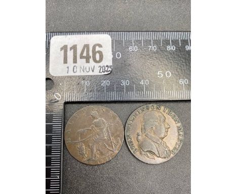 A John Wilkinson Iron Masters token 1793 &amp; a Peace and Plenty halfpenny Token 1794