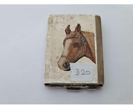 A smart silver vesta case with enamel of horse's head to front