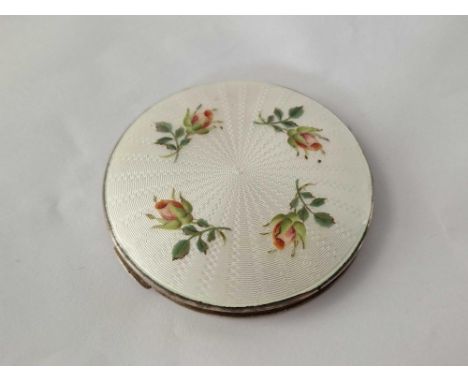 An attractive enamel decorated compact with fitted interior, Birmingham 1951