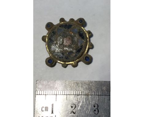 Anglo-Scandinavian cloisonne brooch, circa 11th century. A gilt copper-alloy disc brooch decorated with blue, red and green c