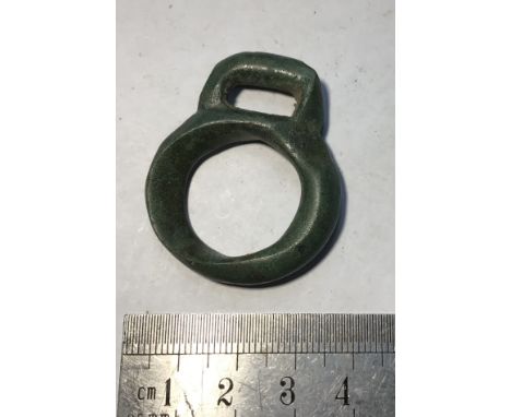 Roman or Saxon bronze harness terret ring. Lovely item worn smooth from the constant movement of the reigns pulling through i