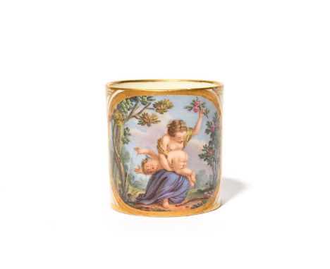 A Sèvres coffee can (gobelet litron), c.1775, painted by Charles-Nicholas Dodin with a depiction of Venus spanking Cupid with