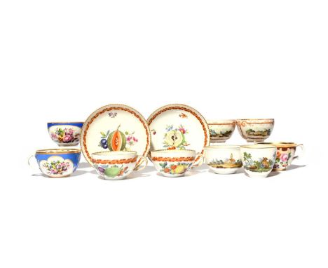 A group of Russian porcelain teawares, c.1760-1830, including a pair of St Petersburg cups and saucers from the Alexander I p