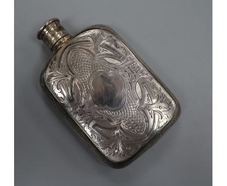 A Victorian engraved silver hip flask, Aston &amp; Son, Birmingham, 1857, 12.9cm.