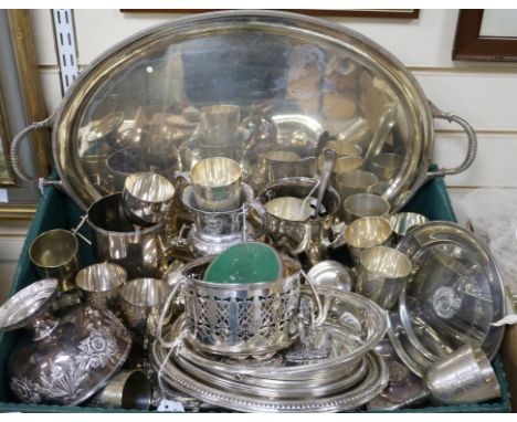 A collection of plated items, including a large oval two-handled tray, two siphon holders, various entree dishes and covers, 