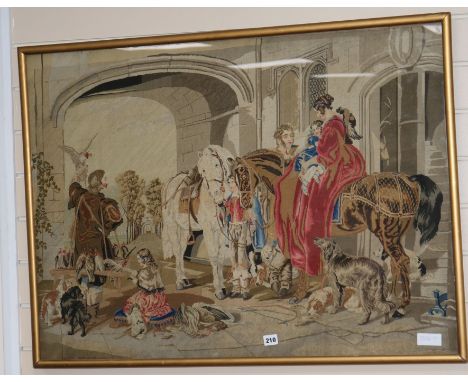 A Berlin needlework, hunting party 69 x 95cm