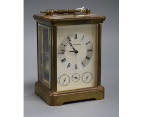 A Matthew Norman gilt brass carriage clock with calendar dials and push repeat