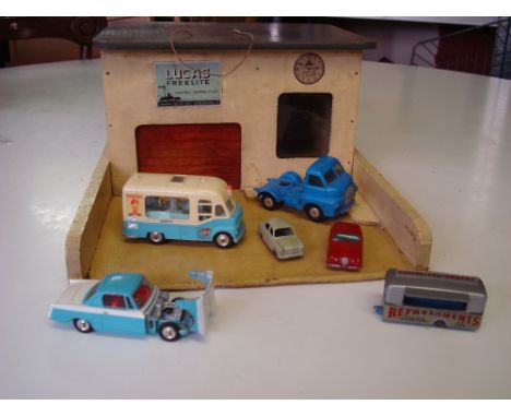 A Corgi Smiths ice cream van (B,NB), Corgi Triumph Herald Coupe (B,NB), Corgi Big Bedford Tractor Unit (just cab C,NB) togeth
