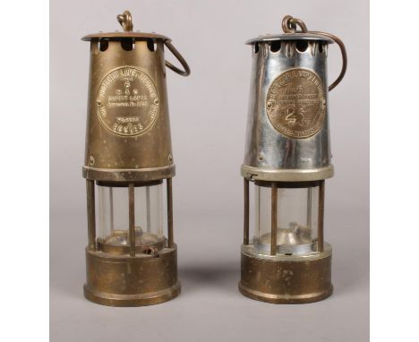 Two Protector Lamp &amp; Lighting Co Ltd Type 6 safety miners lamps. (25cm height)  