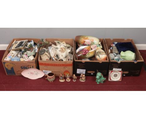 Four boxes of miscellaneous. To include, Sylvac, Gobels figures, &amp; carltonware etc.  