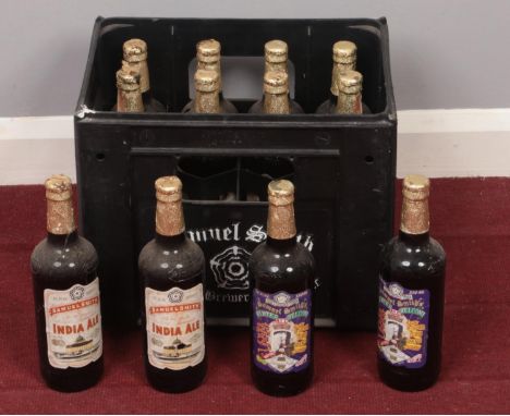 A vintage brewery Sam Smiths crate with contents of Sam Smiths bitter.  