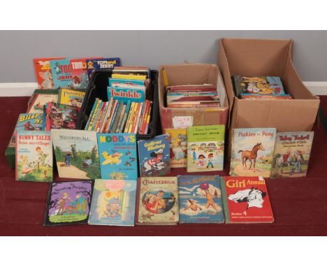 A large collection of vintage annuals (4 boxes). To include Blue Peter, Muppet Show, Dandy, Tom &amp; Jerry, Battle, Girls an