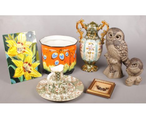 A quantity of mostly ceramics. Including large Poole owl, Mason's dish &amp; jug, planter, etc.  