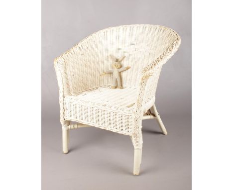 A child's white Lloyd Loom style chair together with a vintage small Bugs Bunny. Chair: H: 49cm. Bugs Bunny: H:15cm.  