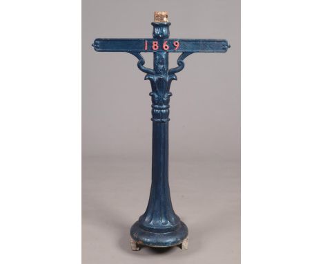A Victorian cast iron gas light base. Dated 1869.  