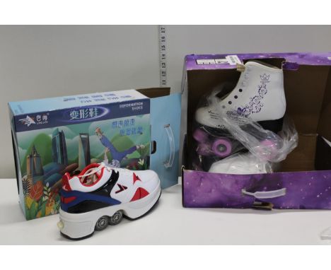 Two new boxed pairs of roller skates/ shoes 