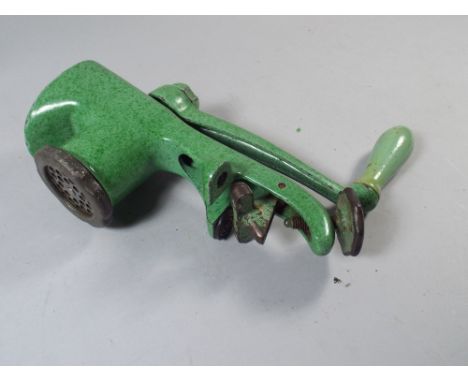A Green Enamelled Vintage Kitchen Mincer