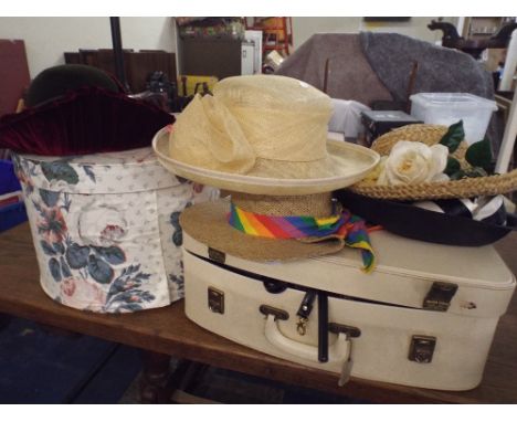 A Collection of Ladies Hats, Vintage Suitcase etc 
