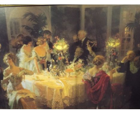 A Gilt Framed Print Depicting Edwardian Dinner Party 