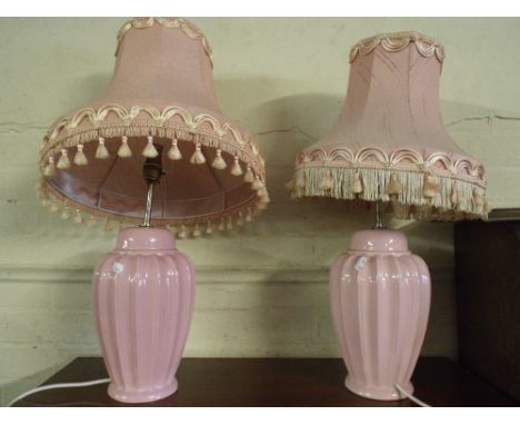 A Pair of Pink Ceramic Table Lamps 