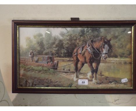 A Framed Print of A Heavy Horse Pulling Barge 