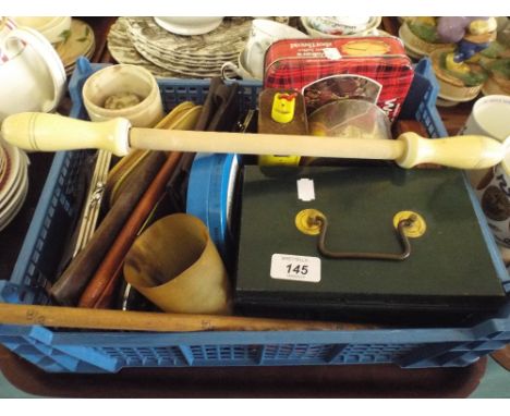 A Tray Containing Various Purses, Cash Tin, Vintage Tins etc