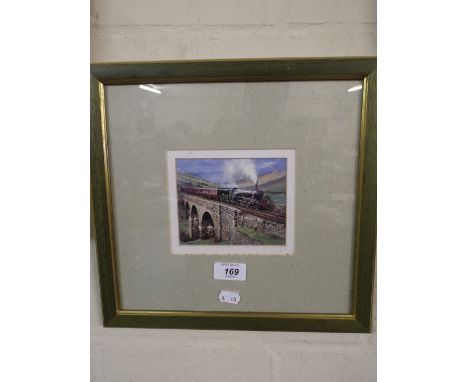 A Small Framed Print of A Steam Engine Crossing Bridge 