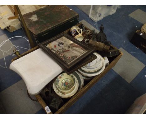 A Box of Tools and A Box of Ceramics, Glass Ware, Mirrors etc