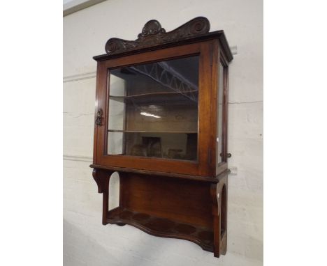 A Late Victorian Mahogany Glazed Wall Hanging Cupboard with Under Display Shelf