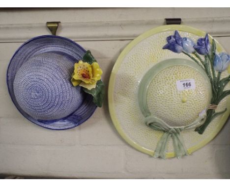 Two Wall Hanging Ceramic Hat Ornaments 