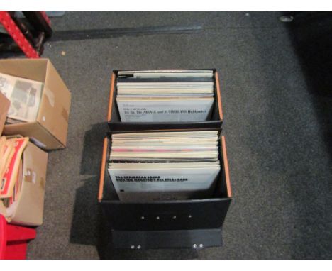 Two cases of LP's including Cat Stevens, Leonard Cohen, Michael Jackson