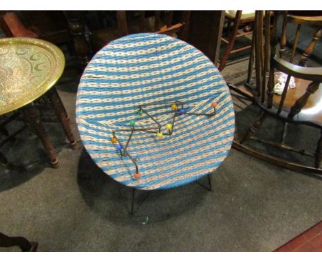 A mid 20th Century woven plastic chair on metal legs, together with two metal and plastic coat racks