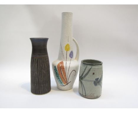 A Colin Kellam studio pottery vase, a sgraffito tall vase and West German vase No.278/35, tallest 36cm 