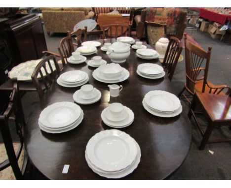 A Hutschenreuther Bavarian Dresden 1814 part dinner and tea service, cream ground with decorative border, comprising twelve d