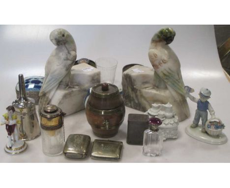 A small collection of silver and plated wares, a Studio Pottery bowl and cover on stand, a Copenhagen model of a bird, a blue