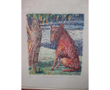 Neil MacPherson, Portrait of a small dog, coloured lithograph, signed and numbered in pencil