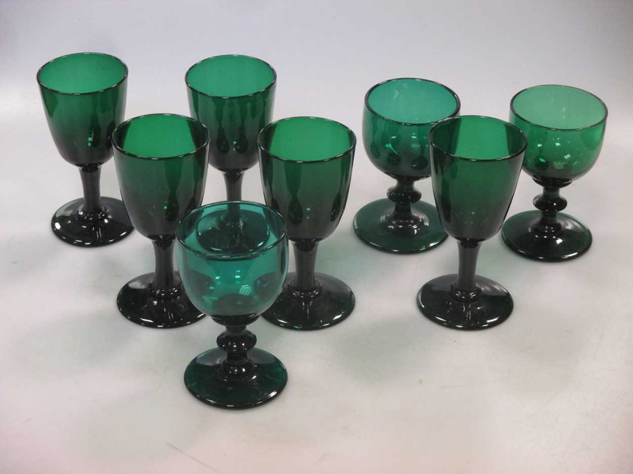 Eight green coloured glasses in Cheffins Fine Art