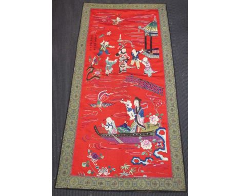 A Chinese embroidered silk panel