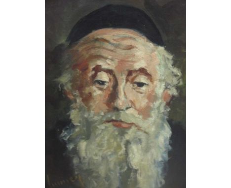 (20th century School) Portrait of a Rabbi indistinctly signed, oil on canvas, 50 x 40cm