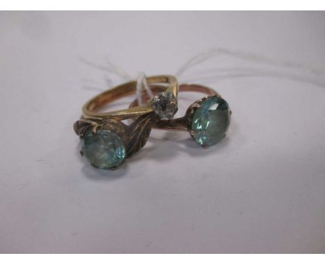 Two blue zircon single stone rings together with a diamond single stone ring (3)