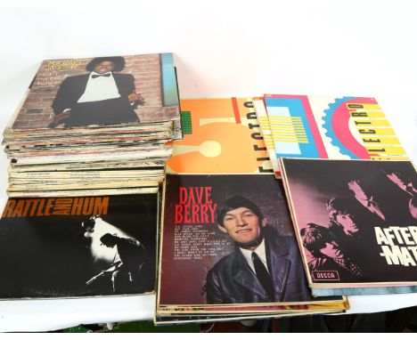 Vinyl LPs and records, including James Brown, Bon Jovi, The Rolling Stones Aftermath etc 