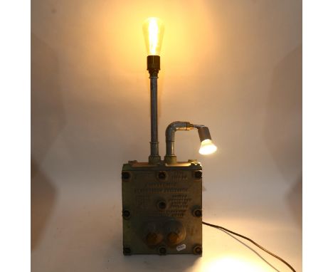 A novelty Walsall flameproof switch box lamp, box height 24cm 