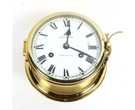 A Schatz Royal Mariner 8-day brass ship's bulkhead clock, diameter 16cm 