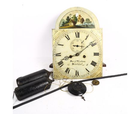 A 19th century dome-top 8-day longcase clock dial and movement, by David Wenham of Dereham, dial height 44cm, with pendulum (