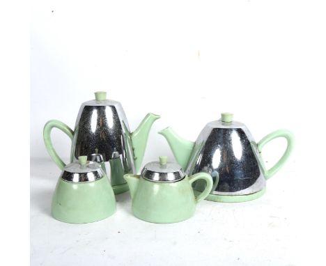 An Art Deco Heatmaster chrome plated green ceramic 4-piece tea set 