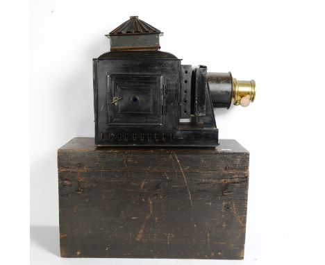 A Perken Son &amp; Co Limited Optimus magic lantern, in wood carrying case 