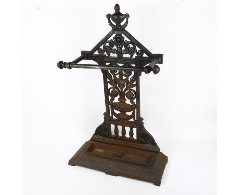 A Victorian Aesthetic Movement cast-iron stick stand, in the manner of Christopher Dresser, with relief moulded decoration, a