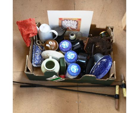 Tins, cuckoo clock, soap dish etc 