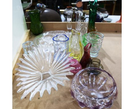 Art glass vases, tallest 32cm, a table centre bowl, and other decorative glassware 